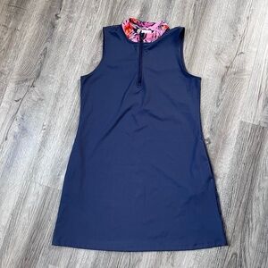 Tommy Bahama Women's Golf Dress Navy Blue Floral 1/4 Zip Size large sleeveless